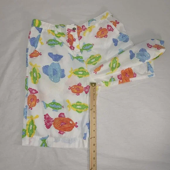FRESH PRODUCE White Shorts with Colorful Fish Print Hight Rise Size M  LIKE NEW! - Picture 16 of 16